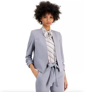 Bar III Open-Front Crepe Blazer Jacket Macy's Crop Sleeves Rhodium